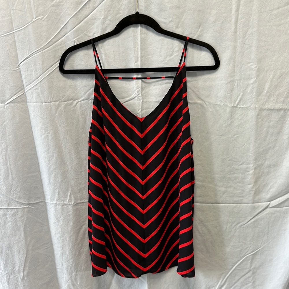 LOFT navy and coral tank top blouse with cross strap on back, size L, new w/tags